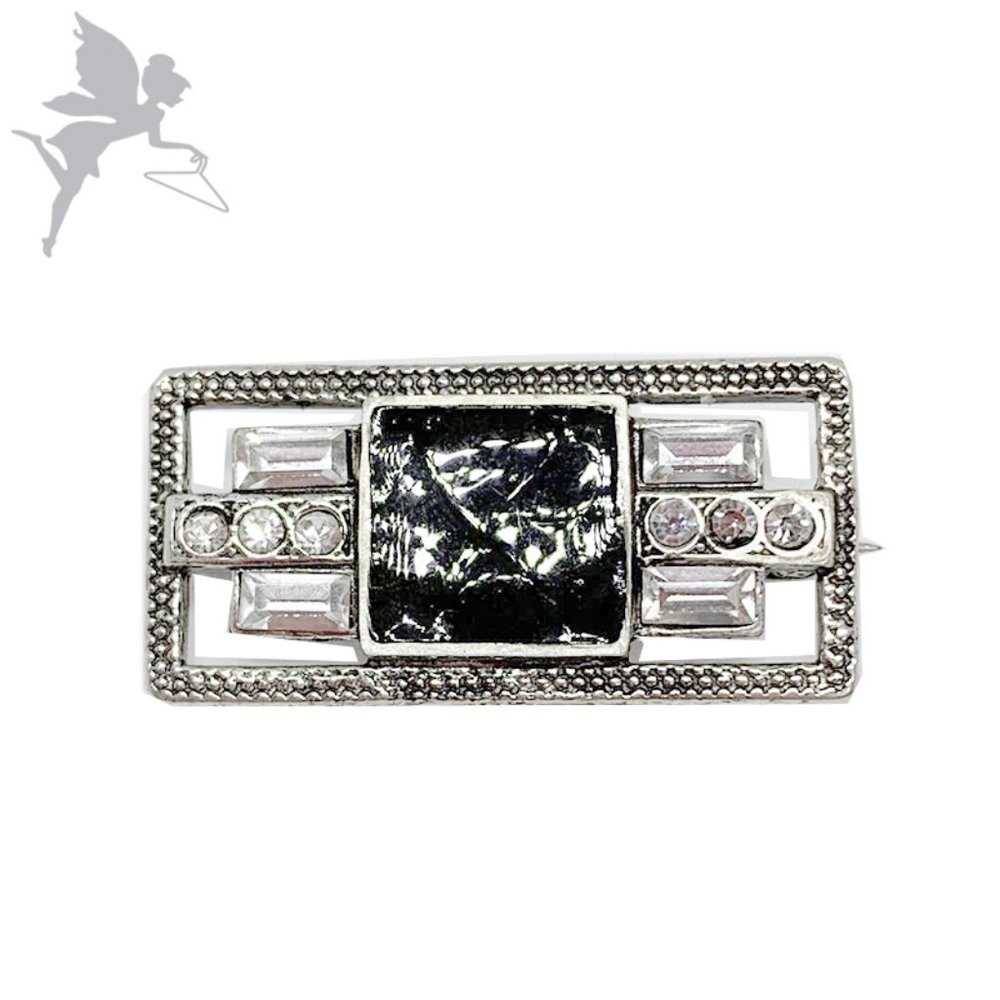 VINTAGE 1930's Sterling Silver Art Deco Lava Glass Brooch